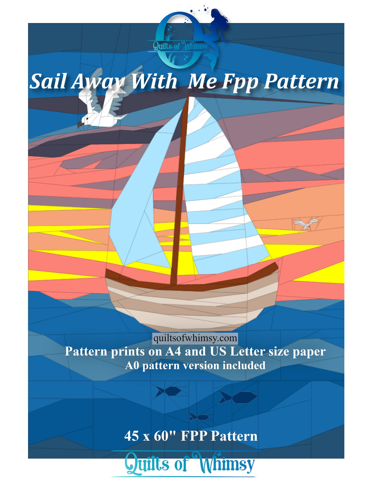 Nautical Sailboat Baby Quilt Pattern: Sunset Ocean Scene (PDF)