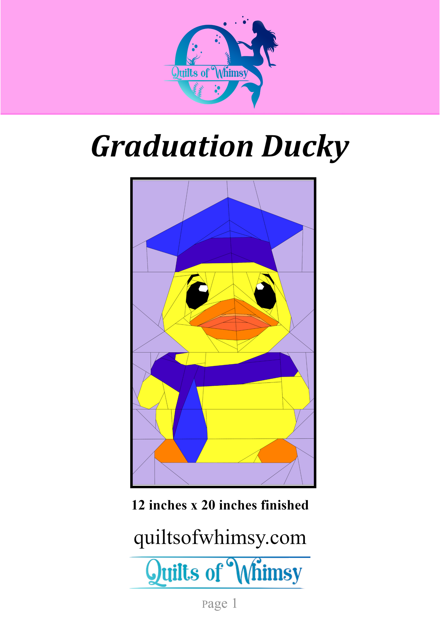 Graduation Ducky FPP Pattern: 12x20 Inch Duck (Digital Download)