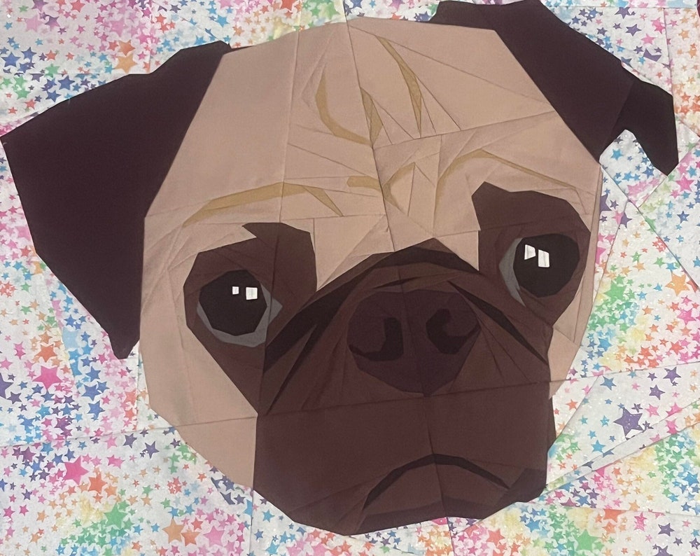 Chewy the Pug Quilt Pattern: Foundation Paper Piecing (20x20 inches) (Downloadable File)