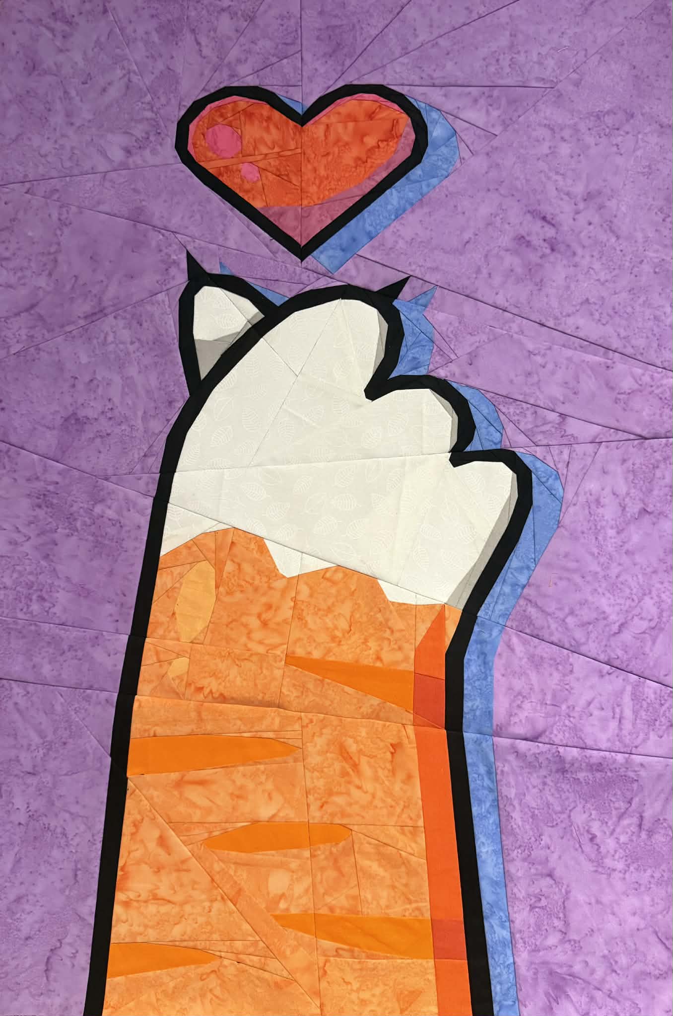 Be Mine 20x30" quilt block featuring a heart and cats paw foundation paper piecing pattern