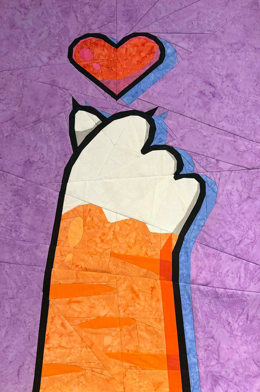 Be Mine 20x30" quilt block featuring a heart and cats paw foundation paper piecing pattern