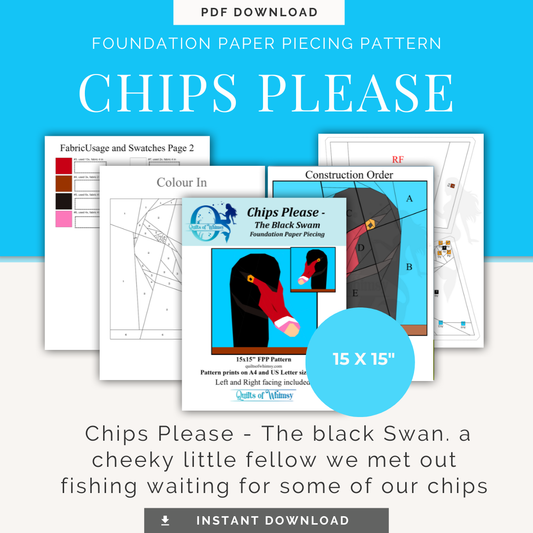 Chips Please – Black Swan Quilt Block Pattern 15x15 inch block | Foundation Paper Piecing FPP | Modern Animal Quilt | 15x15 Inch PDF
