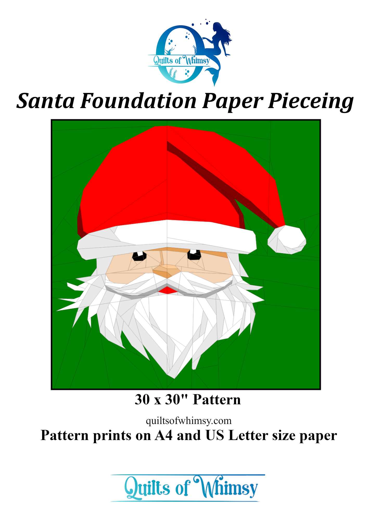 Vintage Santa FPP Quilt Block Pattern: 30x30 Inch (Digital Download)