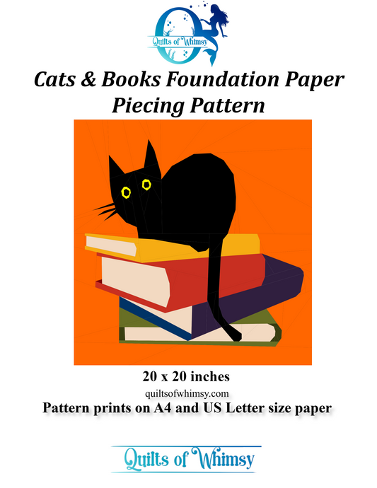 Cats and Books Quilt Block: 20" FPP Pattern (PDF)