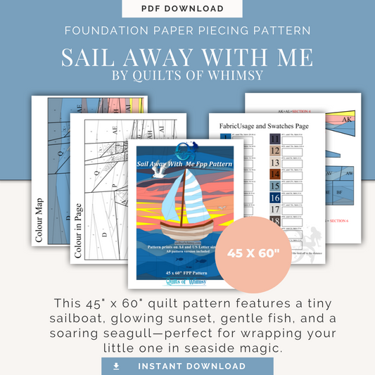 Nautical Sailboat Baby Quilt Pattern: Sunset Ocean Scene (PDF)