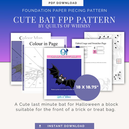 Bat Quilt Block Pattern: Halloween FPP Easy Sewing (Digital Download)