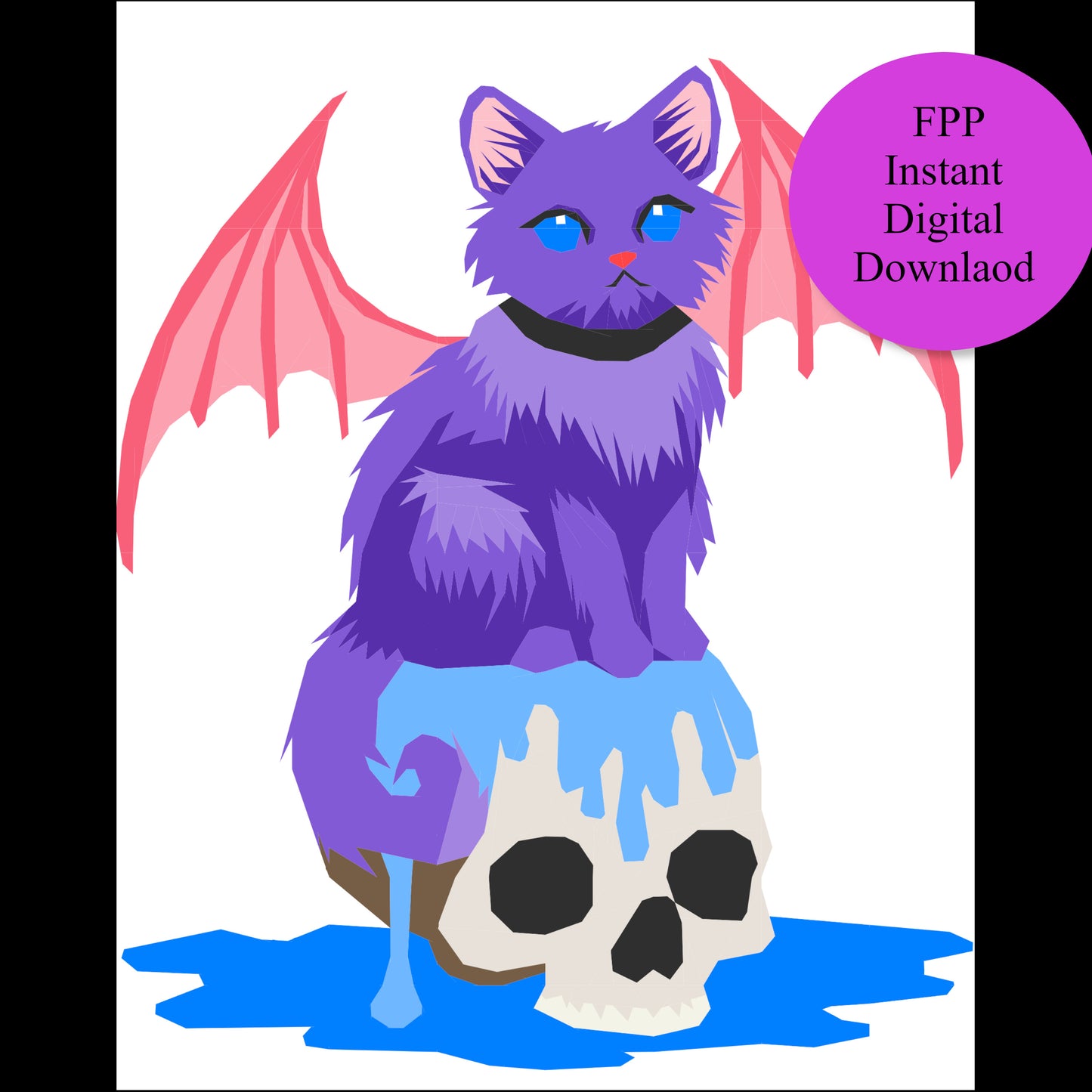 Fluffy and The Sorcerers Skull Foundation paper piecing pattern quilt pattern 48 x 60 inch Halloween Spooky Cat quilt pattern skull pattern