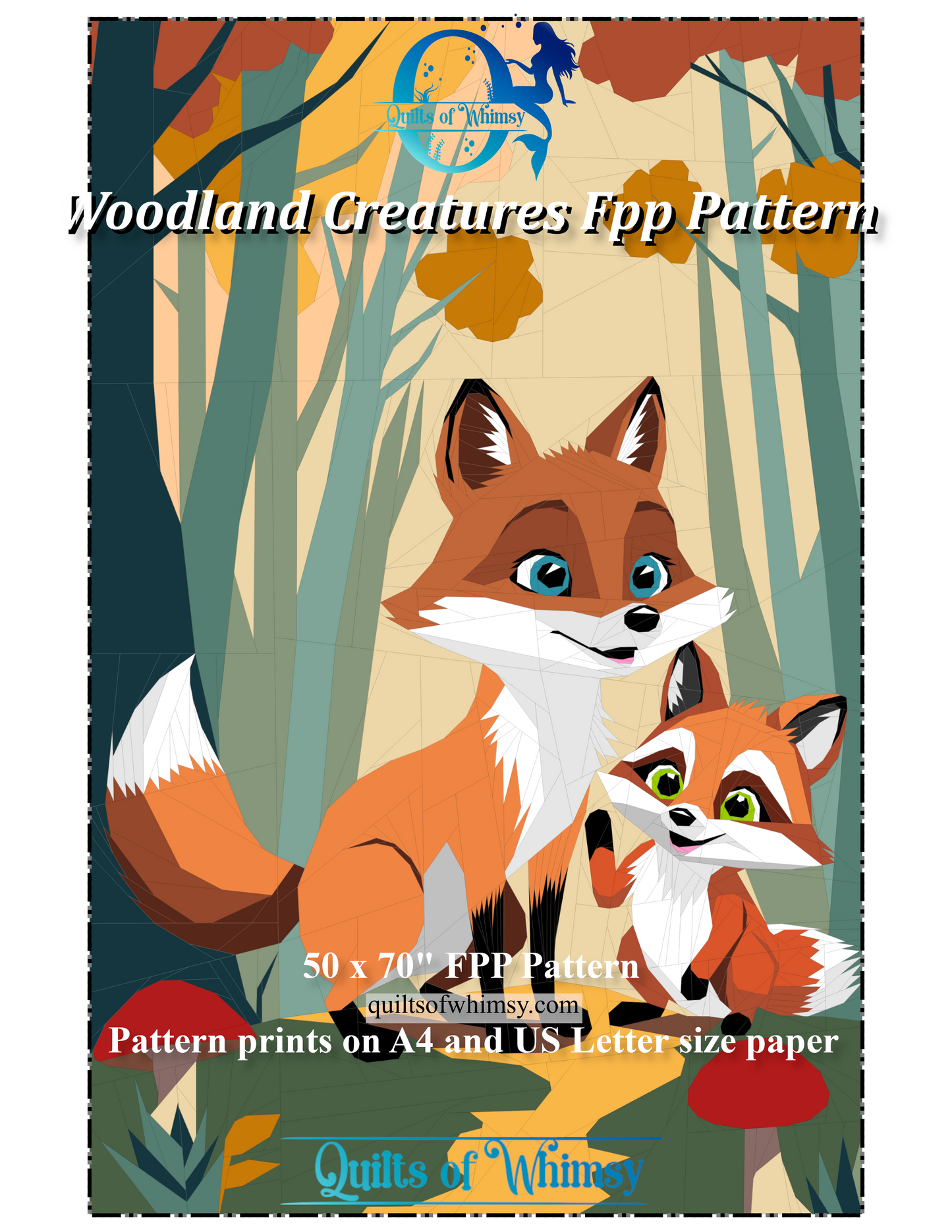 Woodland Creatures fpp Baby Quilt Pattern Foundation Paper Piecing PDF Adorable Animal Quilt Design fox pattern fox fpp pattern