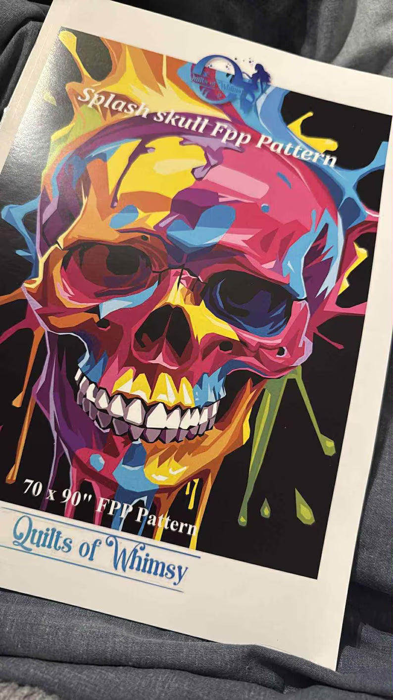 Splash Skull 70x90 inch full foundation paper piecing quilt pattern fpp skull pattern with quilt along