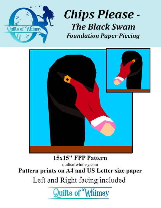 Chips Please – Black Swan Quilt Block Pattern 15x15 inch block | Foundation Paper Piecing FPP | Modern Animal Quilt | 15x15 Inch PDF