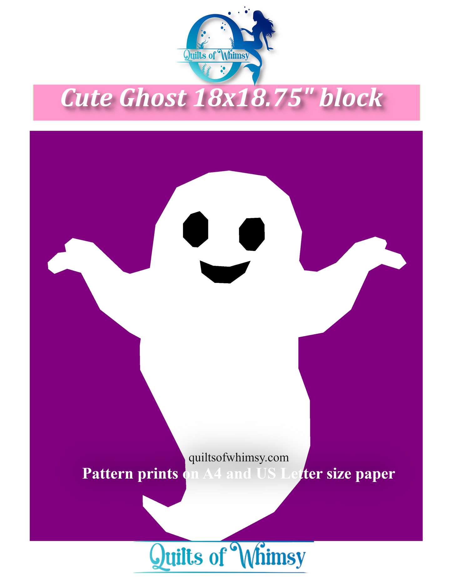 Ghost Quilt Block Pattern: Halloween FPP Easy Sewing (Digital Download)