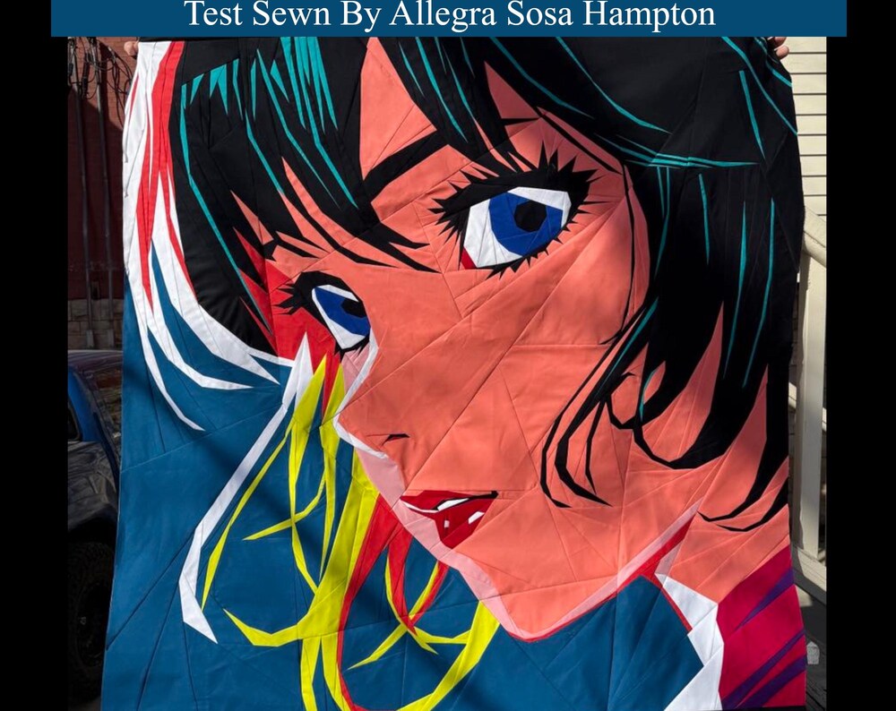 Anime Girl FPP Quilt Pattern – Modern 50x50 Foundation Paper Piecing for Quilters, Unique Kawaii Sewing Pattern, DIY Wall Hanging Quilt