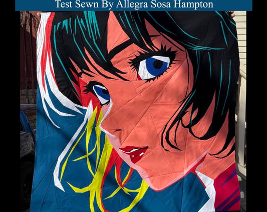 Anime Girl FPP Quilt Pattern – Modern 50x50 Foundation Paper Piecing for Quilters, Unique Kawaii Sewing Pattern, DIY Wall Hanging Quilt