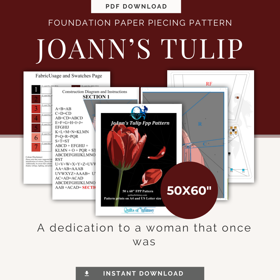 Joann's Tulip – Foundation Paper Piecing Quilt Pattern (50" x 60") (Instant PDF Download)