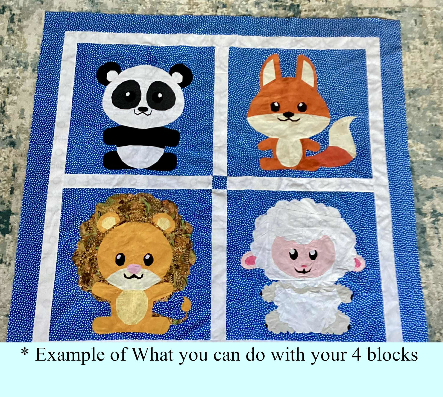 Baby Animals FPP Quilt Block Bundle – Lion, Panda, Lamb &amp; Fox (20x20") | Foundation Paper Piecing Patterns