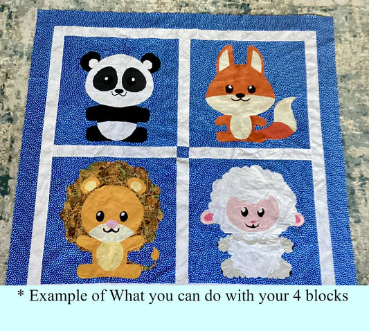 Baby Animals FPP Quilt Block Bundle – Lion, Panda, Lamb &amp; Fox (20x20") | Foundation Paper Piecing Patterns