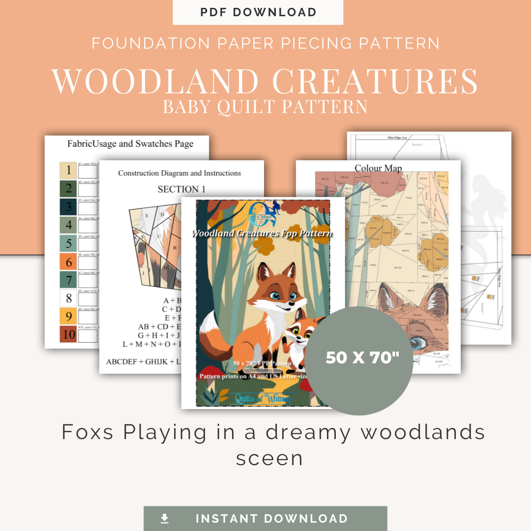 Woodland Creatures fpp Baby Quilt Pattern Foundation Paper Piecing PDF Adorable Animal Quilt Design fox pattern fox fpp pattern