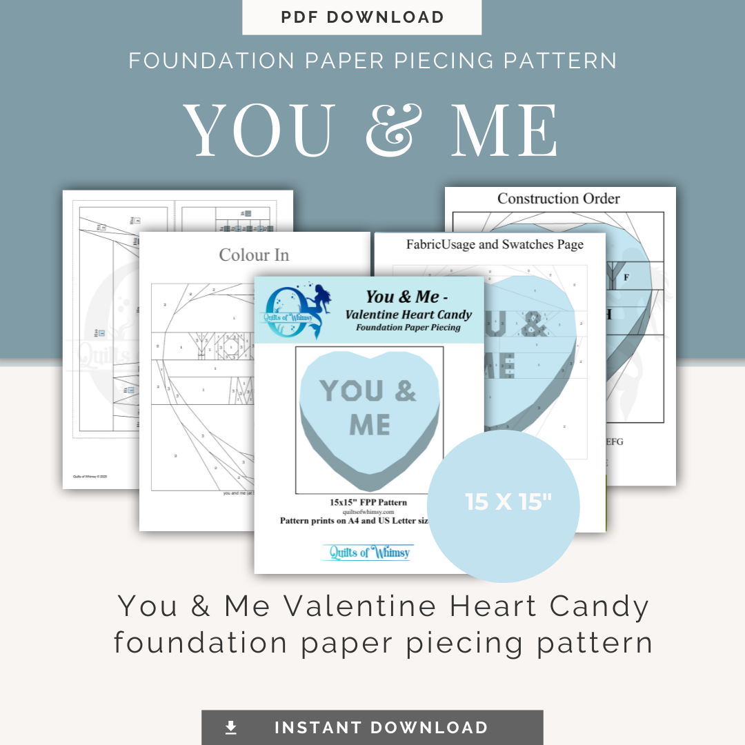 Valentine Heart Candy Quilt Pattern Bundle | Foundation Paper Piecing (FPP) 5 Modern Candy Heart Blocks 15x15 Inch PDF